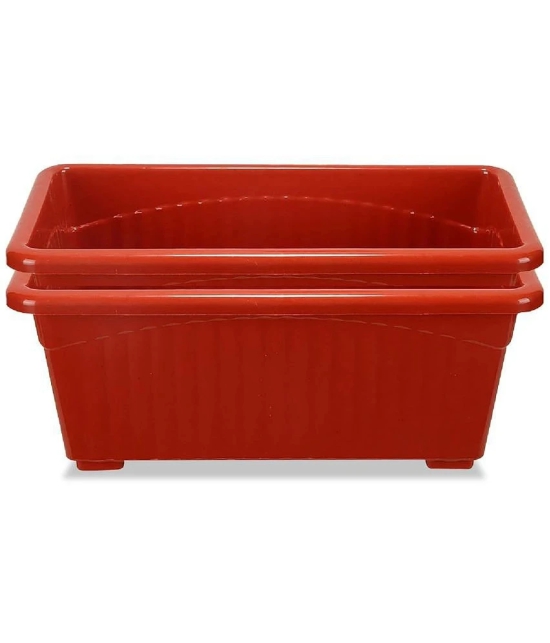 10Club Red Plastic Flower Pot ( Pack of 2 ) - Red