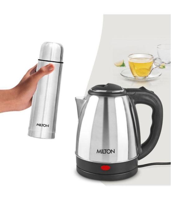 Milton Combo Set Go Electro 1.2 Ltrs Electric Kettle and Flip Lid 500 ml- Silver Thermosteel Hot or Cold Stainless Steel Water Bottle with Jacket