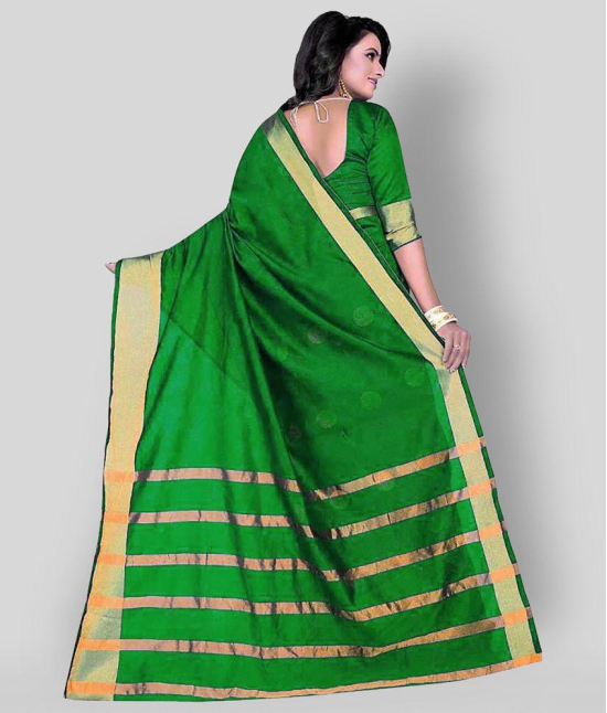 Bhuwal Fashion - Green Silk Blend Saree With Blouse Piece (Pack of 1) - Green