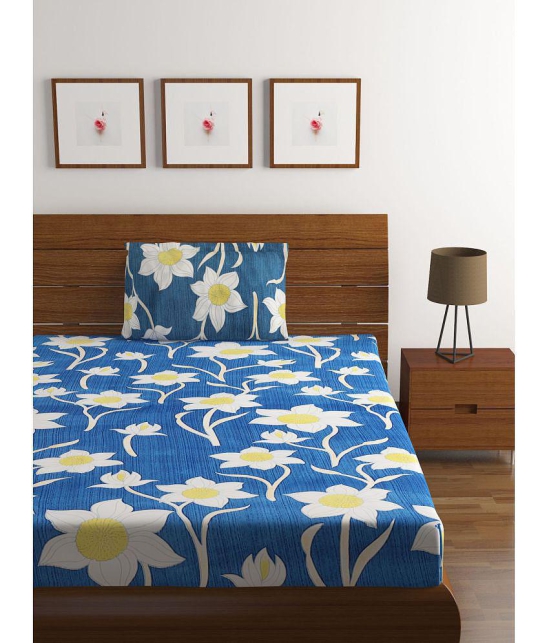 HOMETALES Microfiber Floral Single Bedsheet with One Pillow Cover -Blue - Blue