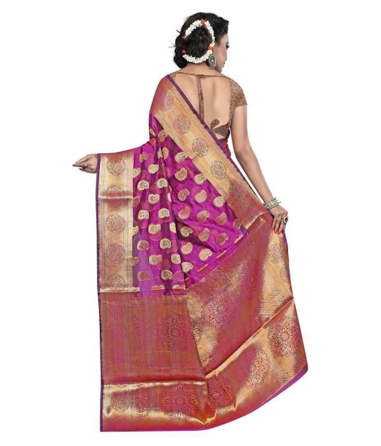 Gazal Fashions - Pink Banarasi Silk Saree With Blouse Piece (Pack of 1)