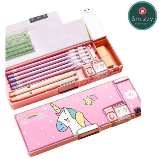 Smizzy Pencil Box for Kids, Pencil Box for Girls, Pencil case Holder for Kids with Sharpener, Geometry Pencil Box for Girls, Magnetic, Unicorn Return Gifts for Kids Birthday, 1 Pc, Assorted Color