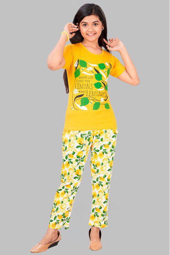 Girls Printed Cotton Round Neck Short Sleeves Pyjama Set-11-12 years