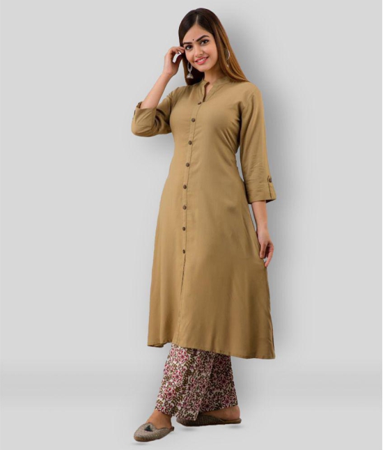 MAUKA - Khaki Rayon Womens Front Slit Kurti ( Pack of 1 ) - S