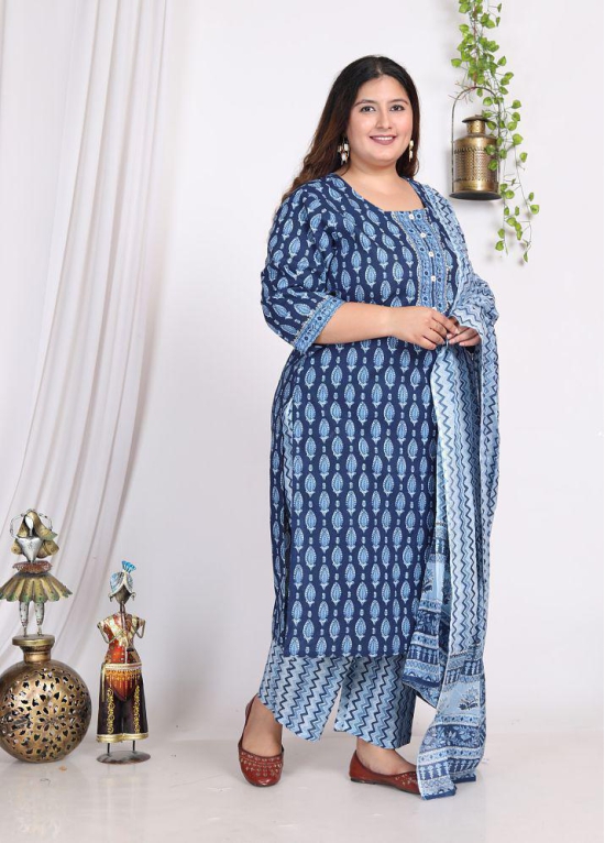 Swasti Cotton Printed Kurti With Palazzo Womens Stitched Salwar Suit - Blue ( Pack of 1 ) - None