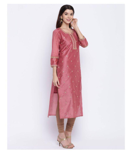 Vbuyz - Peach Chanderi Womens Straight Kurti ( Pack of 1 ) - M