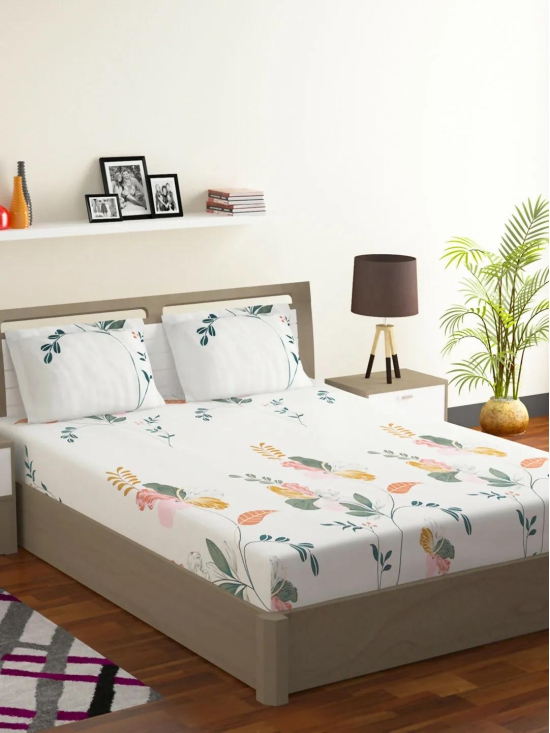 Bedsheet Vista 110 GSM Microfiber White Floral Double with 2 Pillow Covers-White