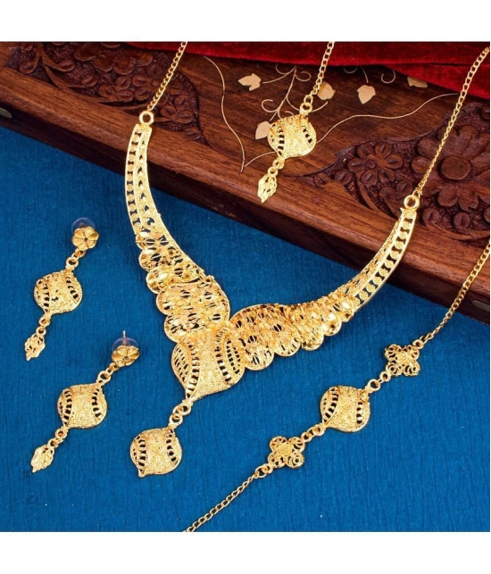 Sukkhi Brass Golden Traditional Necklace set Combo Collar - Golden