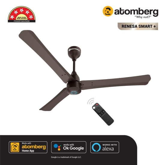 Atomberg Renesa Smart + 1200 mm BLDC Motor with Remote 3 Blade Ceiling Fan (Earth Brown, Pack of 1)