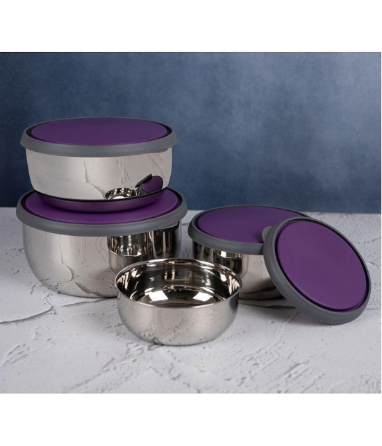 HomePro Bowl 4pcs With Lid Steel Purple Food Container ( Set of 4 ) - Purple