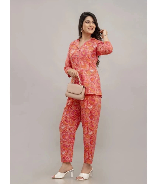 Frionkandy Peach Printed Pant Top Set - None