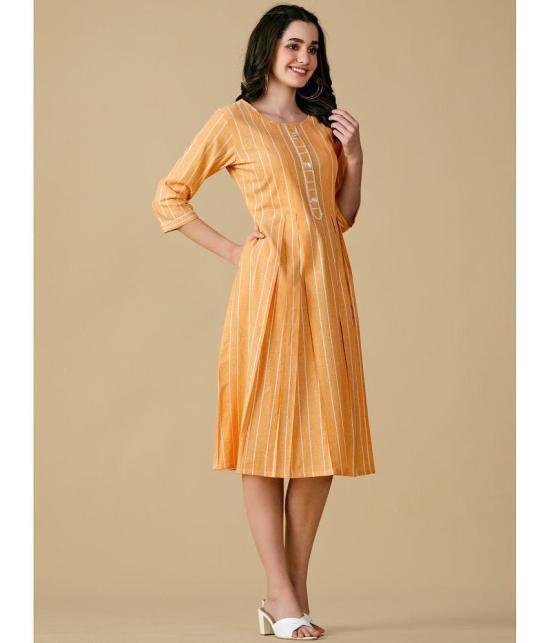 Glomee - Yellow Cotton Women''s A-line Dress ( Pack of 1 ) - None