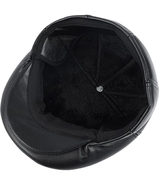 Zacharias Black PU Leather Mens Cap ( Pack of 1 ) - Black