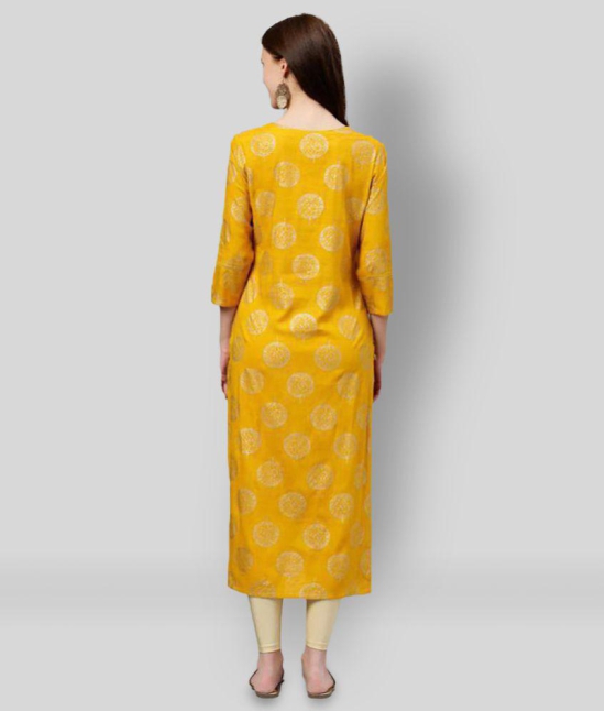 KIPEK - Yellow Rayon Womens Straight Kurti - L