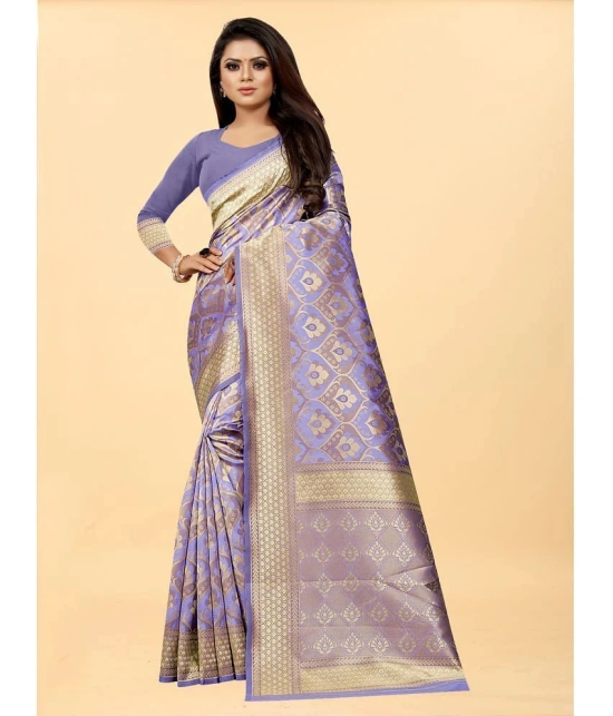 Gazal Fashions - Purple Banarasi Silk Saree With Blouse Piece ( Pack of 1 ) - Purple