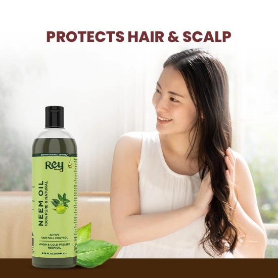 Rey Naturals Cold Pressed Pure Neem Oil For Hair Dandruff  Neem Oil For Skin  Neem Hair Oil for Hair Growth  Neem Oil For Hair Lice And Nits  Neem Oil Pure For Body Massage  Acne - 200ML-Rey Natu