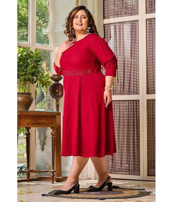 PrettyPlus by Desinoor.com Rayon Solid Midi Womens A-line Dress - Maroon ( Pack of 1 ) - None