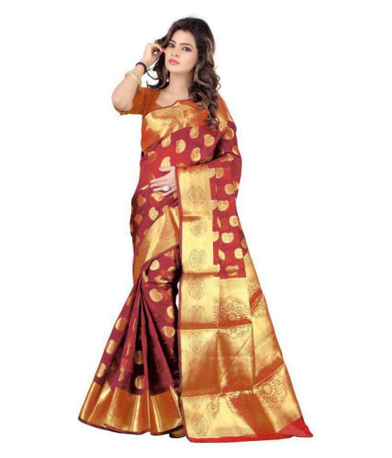 Gazal Fashions Orange and Beige Banarasi Silk Saree