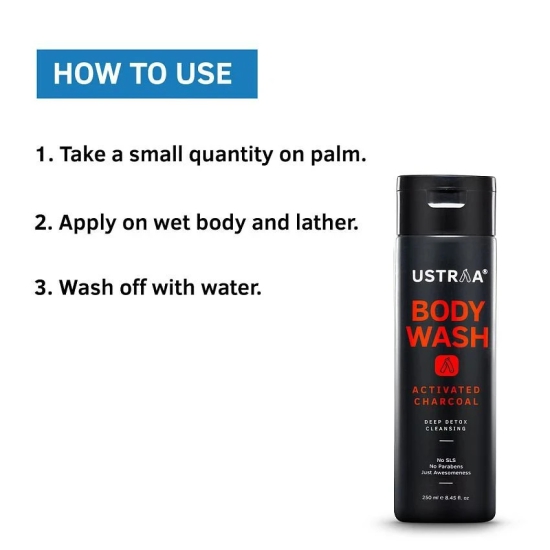 Ustraa Body Wash-Activated Charcoal - 200ml Each (Pack of 2)