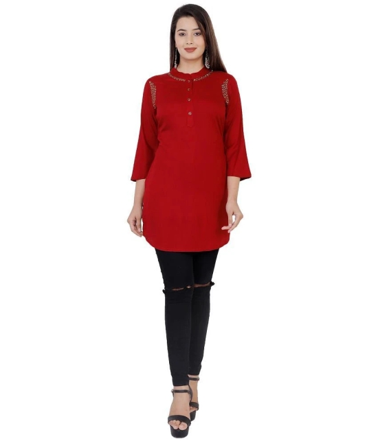 JC4U - Maroon Rayon Womens Straight Kurti ( Pack of 1 ) - None