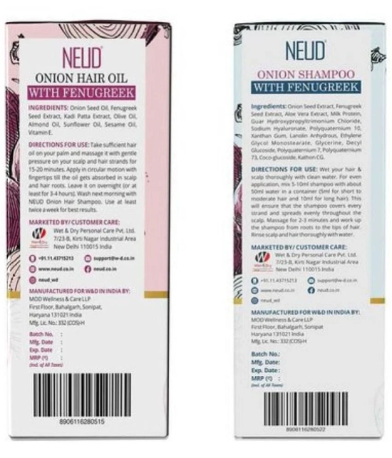 NEUD Combo - Onion Hair Oil and Shampoo with Fenugreek for Men & Women