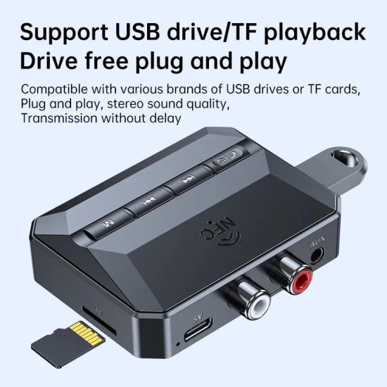 T59 Bluetooth 5.3 Audio Receiver Stereo Sound Lossless Music NFC Wireless Adapter (CE Certified)