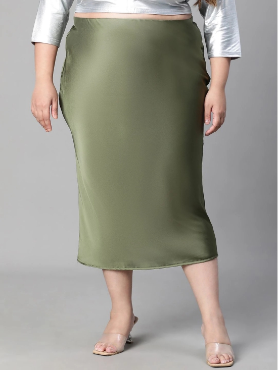 Oxolloxo Plus Size Satin Pencil Midi Skirts