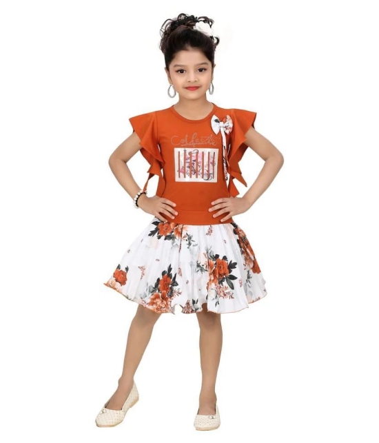 Arshia Fashions - Orange Cotton Blend Girls Top With Skirt ( Pack of 1 ) - None