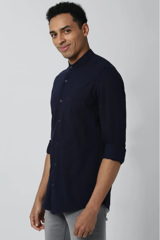 Men Navy Slim Fit Textured Full Sleeves Casual Shirt