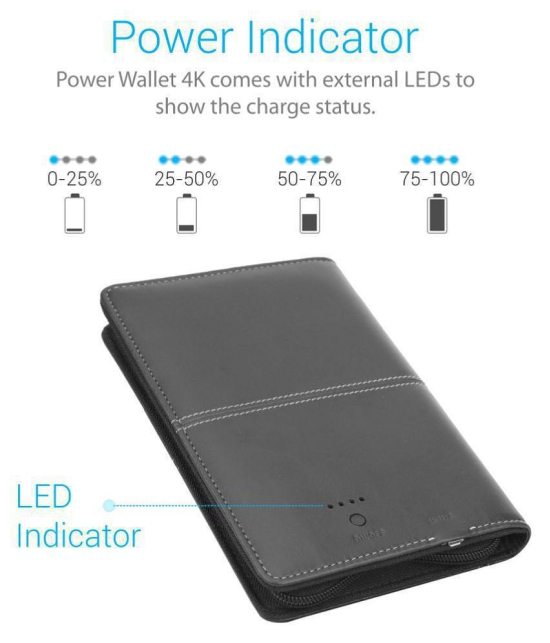 Portronics Power Wallet 4K:4000 mah Power Bank, With Micro & Lightining Cable ,Brown (POR 838) - Black