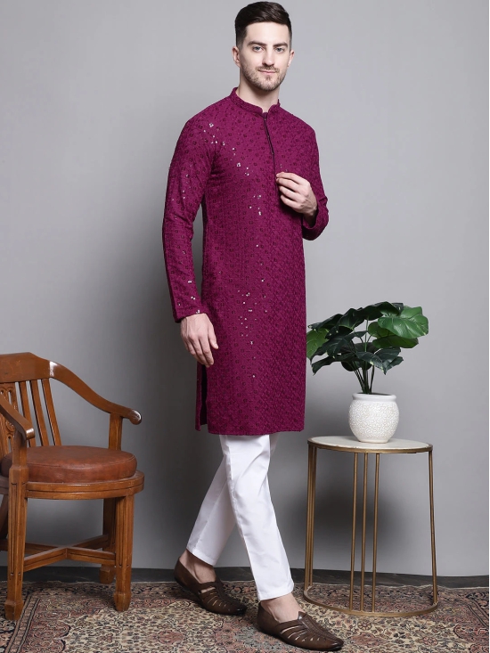 Sequin Embroidered Pure Cotton Kurtas-XL / Purple