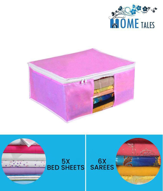 HOMETALES Non-Woven Saree Cover / Cloth Storage & Organizer with Transparent Window,Pink (4U)