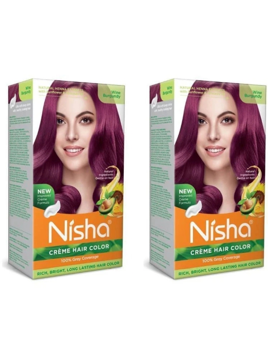 Nisha Creme Hair Color Wine Burgundy 120g Pack of 2, Permanent Hair Colour, 100% Grey Coverage, Long Lasting Hair Colour