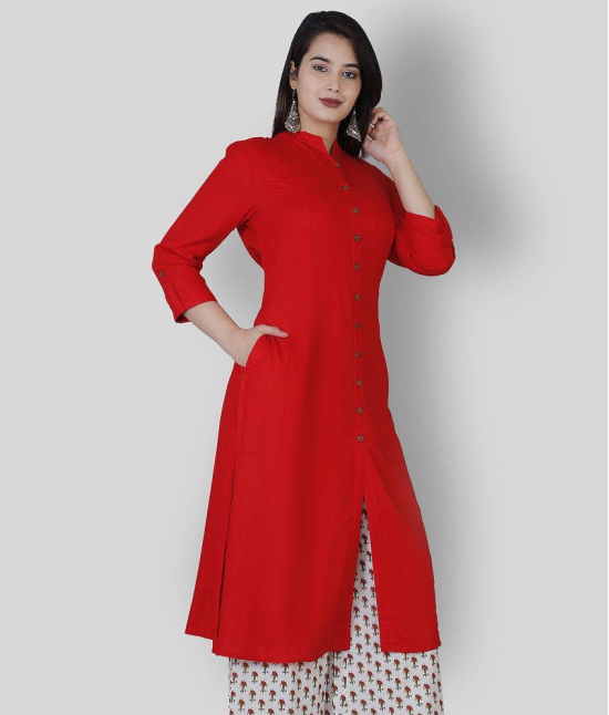 Doriya - Red Rayon Women's Front Slit Kurti - None