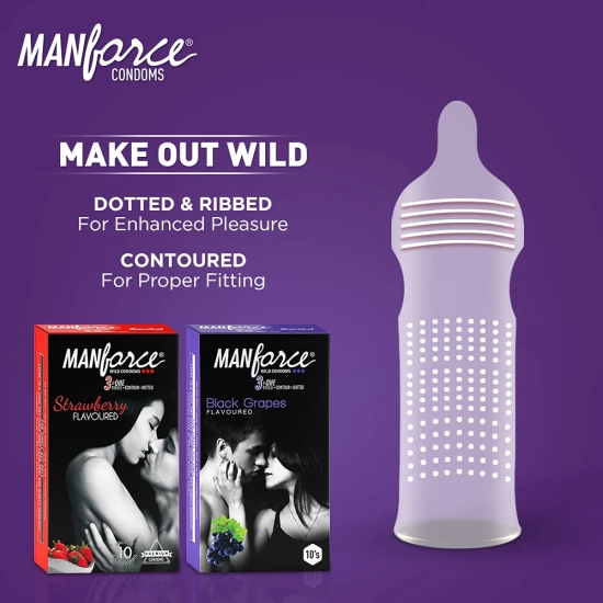 MANFORCE Combo Pack (StrawberryBlack Grapes & Pineapple Flavoured) Condom (Set of 3 30 Sheets)