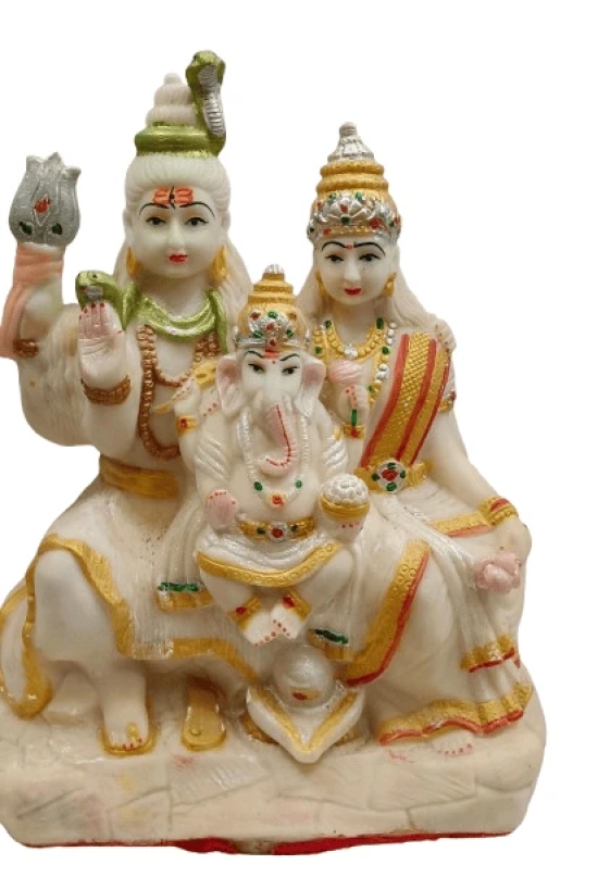 Idol Collections Lord Shiva Parvathi With Ganesh Statue | Un-Breakable Made of Fibre