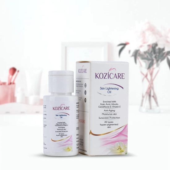 Kozicare Skin Lightening Oil with Kojic Acid & Glutathione, reduces hyperpigmentation, provides younger skin - 60ml, Pack of 3.-Kozicare Skin Lightening Oil with Kojic Acid & Glutathione, reduces