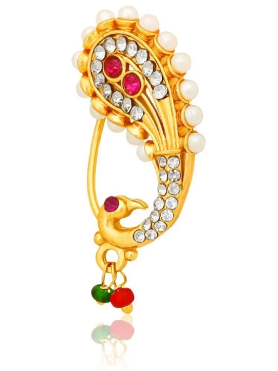 Traditional Maharashtrian Style Gold Plated Nath Nose Ring For Women And Girls - Pink