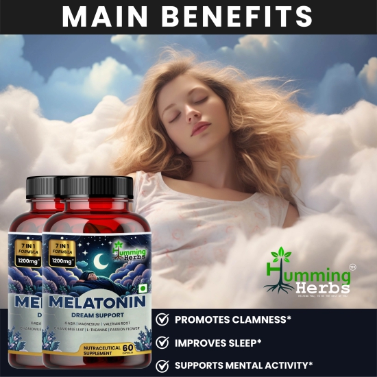 Humming Herbs Melatonin Dream Support - Advanced Sleep & Relax Formula with Magnesium, GABA, L-Theanine, Valerian, Chamomile, Passionflower - Pack of 2