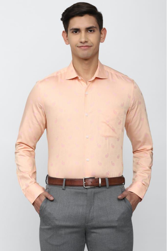 Men Peach Slim Fit Formal Full Sleeves Formal Shirt