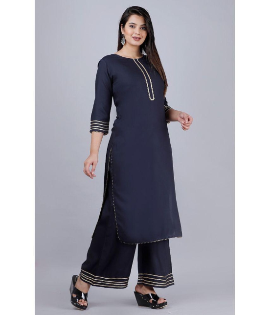 MAUKA - Blue Straight Rayon Women's Stitched Salwar Suit ( Pack of 1 ) - None