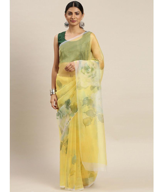 Om Shantam Sarees - Yellow Organza Saree With Blouse Piece ( Pack of 1 ) - Yellow