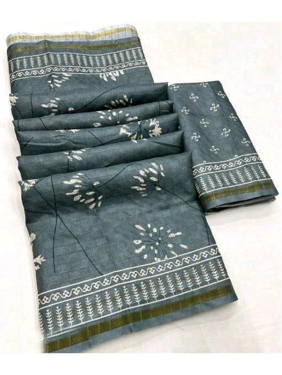 Bhuwal Fashion Jute Printed Saree With Blouse Piece - Grey ( Pack of 1 ) - Grey