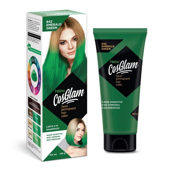 COSGLAM Semi Permanent Hair Color, No Peroxide, Non Oxidative, Ammonia Free Hair Colour 42 Emerald Green - 120gm