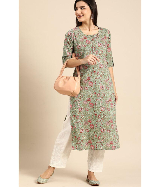 Rajnandini - Green 100% Cotton Womens Straight Kurti ( Pack of 1 ) - None