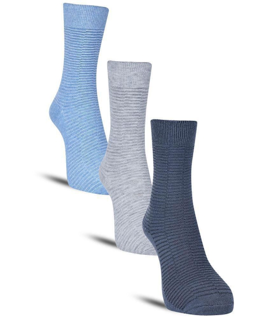 Dollar Cotton Blend Mens Self Design Blue Mid Length Socks ( Pack of 3 ) - Blue