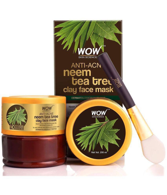 WOW Skin Science Anti-Acne Neem & Tea Tree Clay Face Mask- No Parabens, Sulphate & Mineral Oil - 200mL