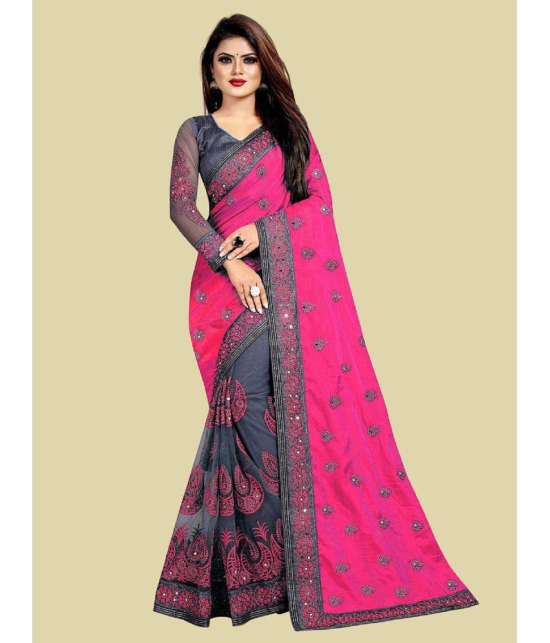 Apnisha Silk Blend Embroidered Saree With Blouse Piece - Pink ( Pack of 1 ) - Pink