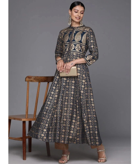 Varanga Viscose Printed Anarkali Womens Kurti - Navy Blue ( Pack of 1 ) - None