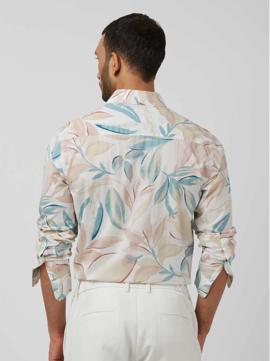 Multicolour Leaf Print Slim Fit Casual Shirt